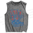 Unisex Vintage BlueChip Cowboy Boots Printed Washed Tank Top