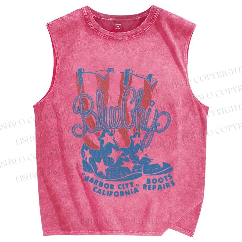 Unisex Vintage BlueChip Cowboy Boots Printed Washed Tank Top