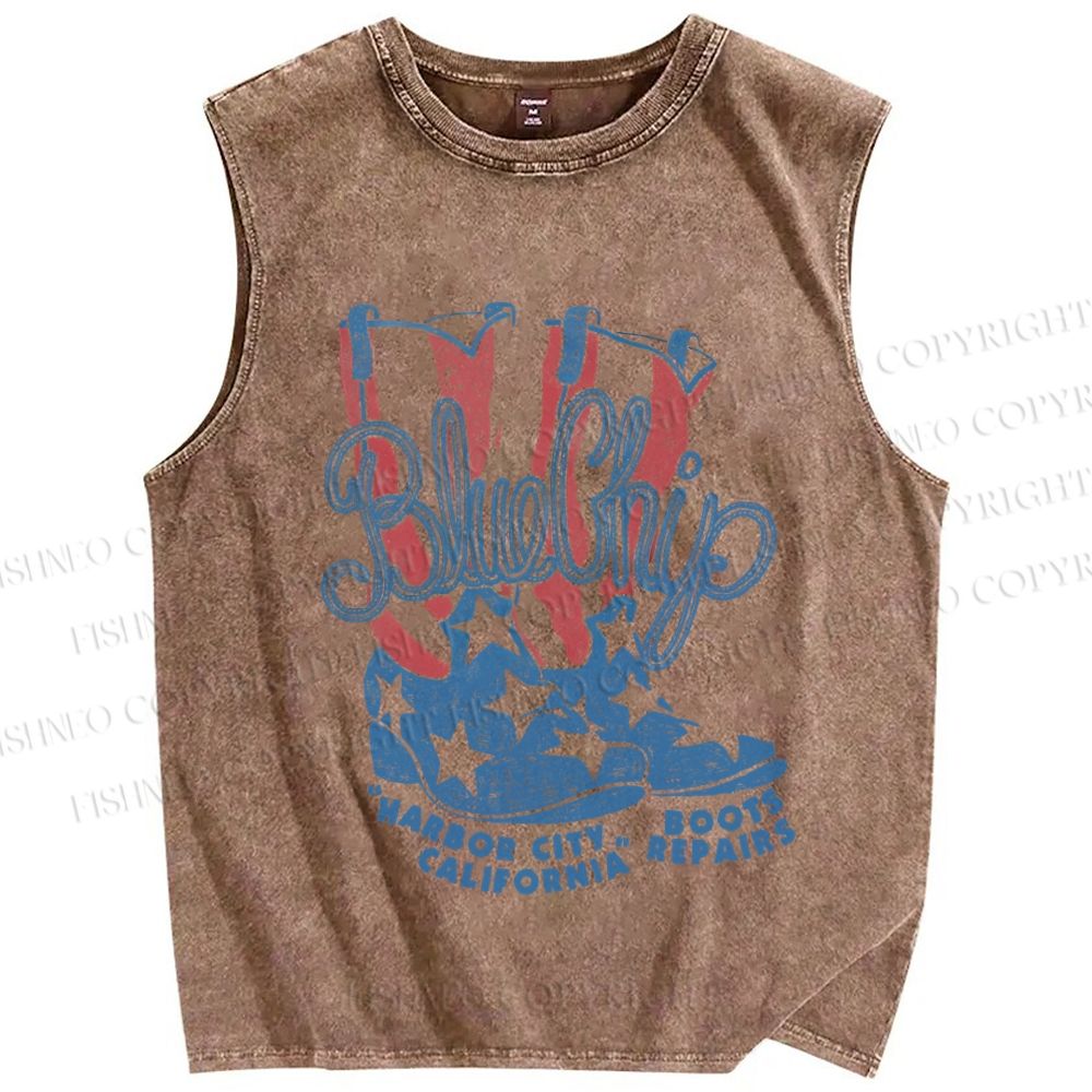 Unisex Vintage BlueChip Cowboy Boots Printed Washed Tank Top