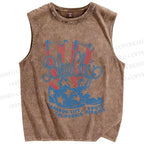 Unisex Vintage BlueChip Cowboy Boots Printed Washed Tank Top