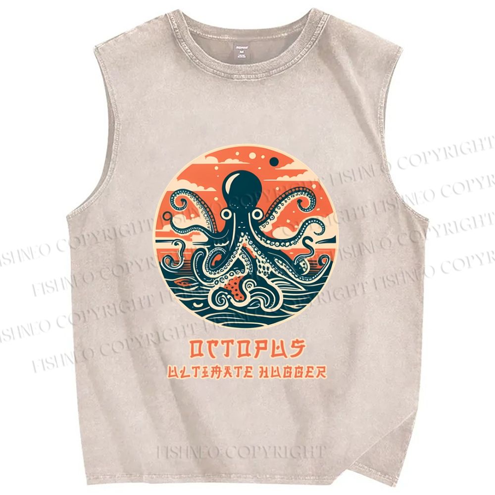 Unisex Octopus Ultimate Hugger Printed Washed Tank Top