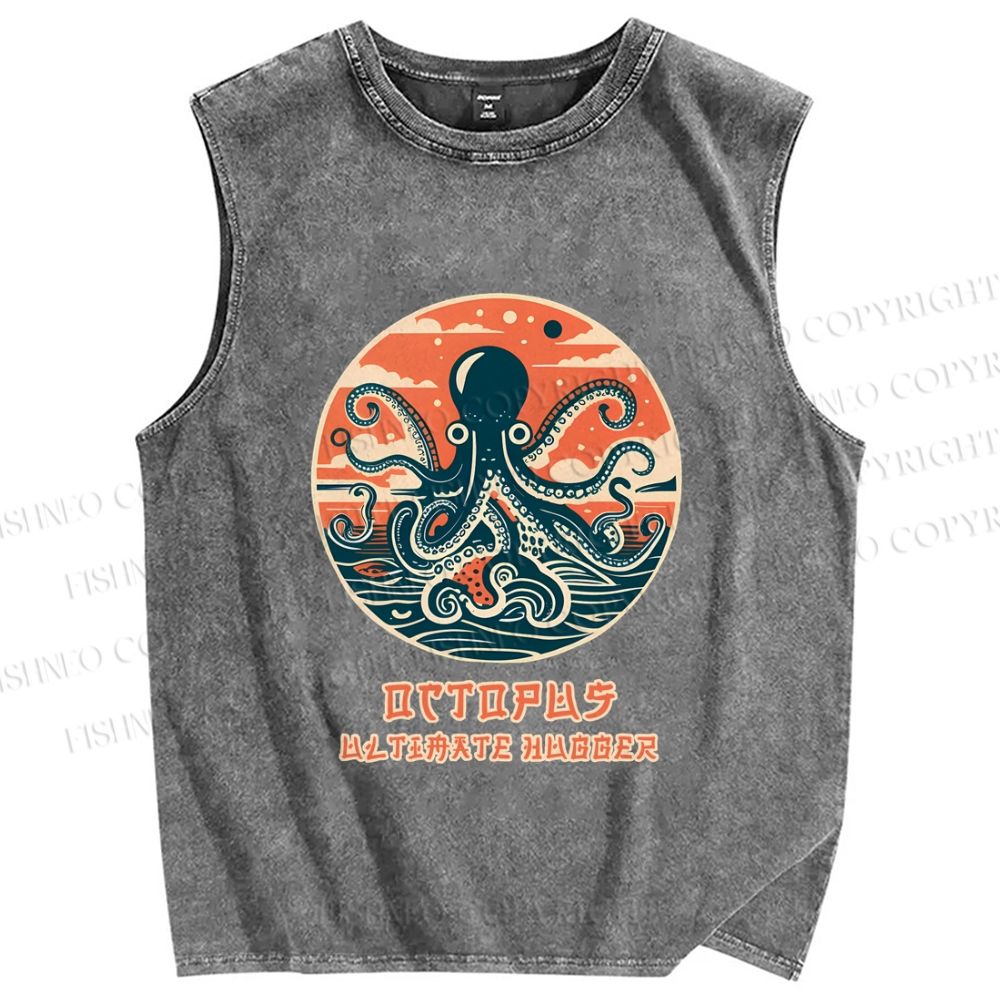 Unisex Octopus Ultimate Hugger Printed Washed Tank Top