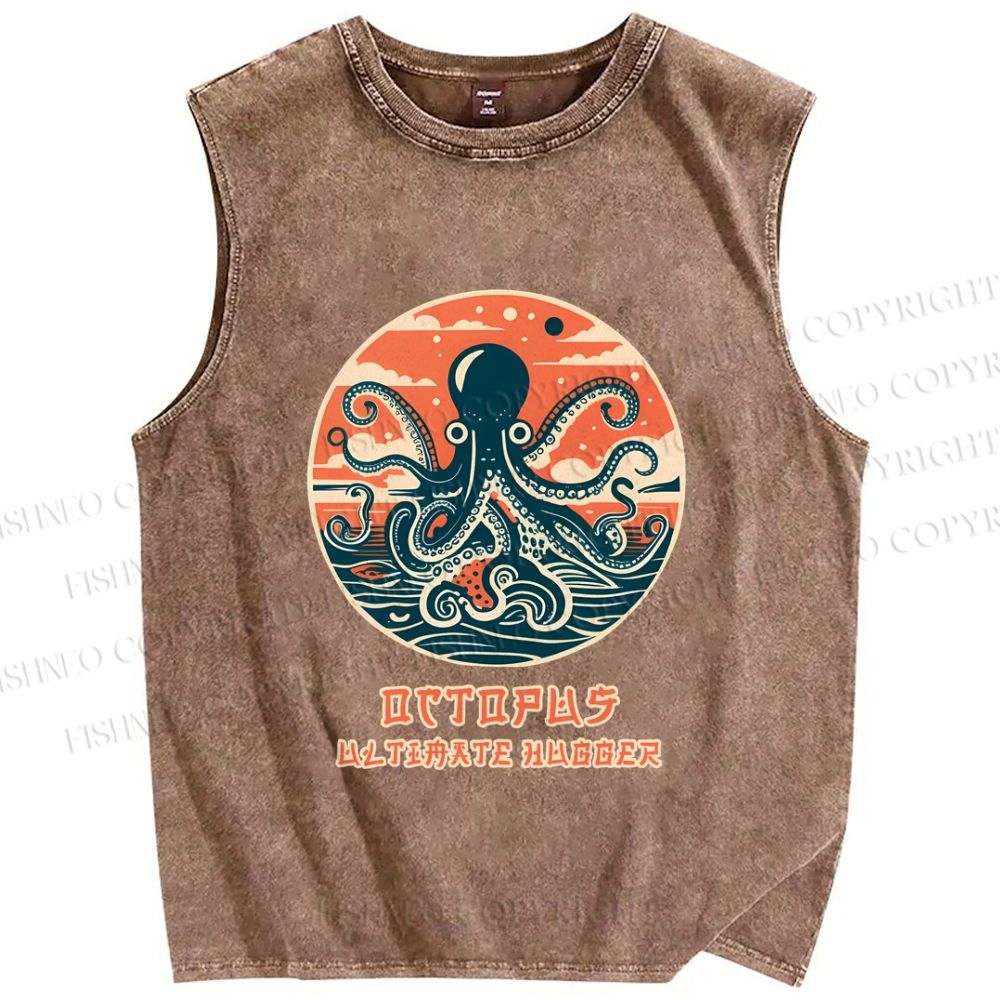 Unisex Octopus Ultimate Hugger Printed Washed Tank Top