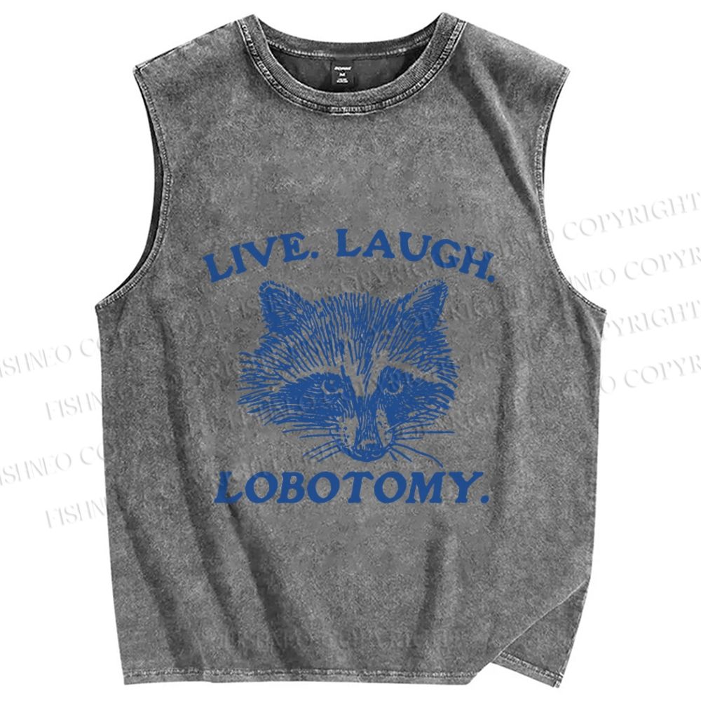 Unisex Vintage Raccoon Live Laugh Lobotomy Printed Washed Tank Top