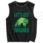 Unisex Raccoon Lets Get Trashed Printed Washed Tank Top