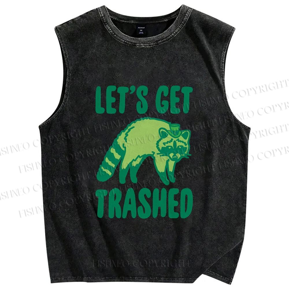 Unisex Raccoon Lets Get Trashed Printed Washed Tank Top