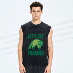 Unisex Raccoon Lets Get Trashed Printed Washed Tank Top