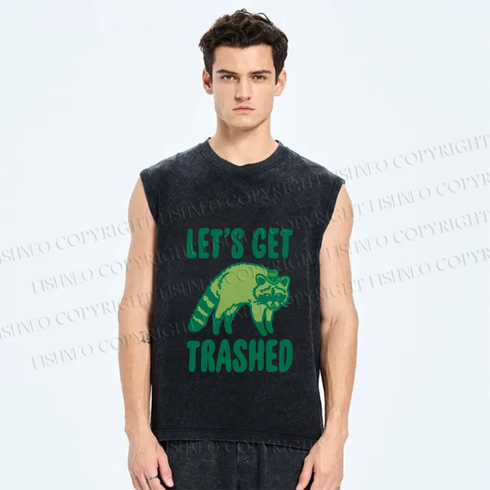 Unisex Raccoon Lets Get Trashed Printed Washed Tank Top