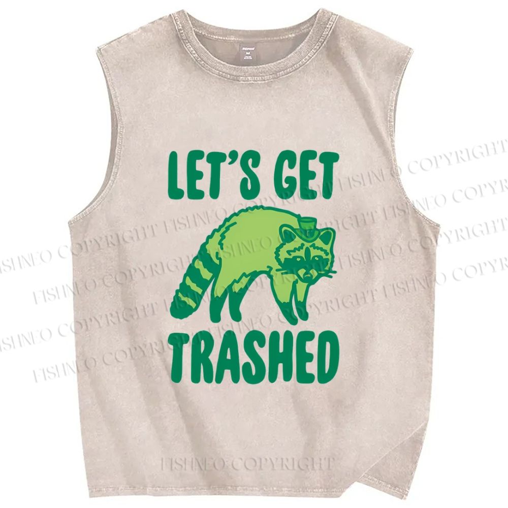 Unisex Raccoon Lets Get Trashed Printed Washed Tank Top