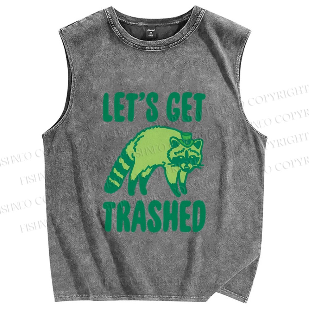 Unisex Raccoon Lets Get Trashed Printed Washed Tank Top