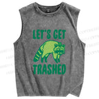 Unisex Raccoon Lets Get Trashed Printed Washed Tank Top