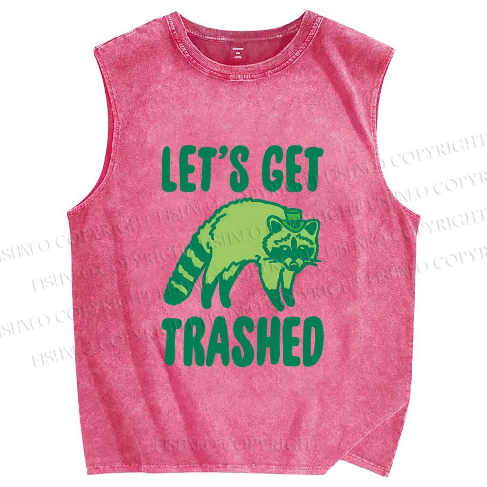 Unisex Raccoon Lets Get Trashed Printed Washed Tank Top