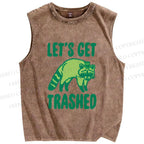 Unisex Raccoon Lets Get Trashed Printed Washed Tank Top