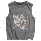Unisex Vintage Tiger Graffiti Printed Washed Tank Top