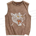 Unisex Vintage Tiger Graffiti Printed Washed Tank Top