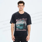 Unisex Mountain Fuji Japan Vintage Printed Washed Tee