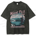 Unisex Mountain Fuji Japan Vintage Printed Washed Tee