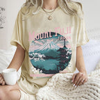 Unisex Mountain Fuji Japan Vintage Printed Washed Tee