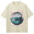 Unisex Mountain Fuji Japan Vintage Printed Washed Tee