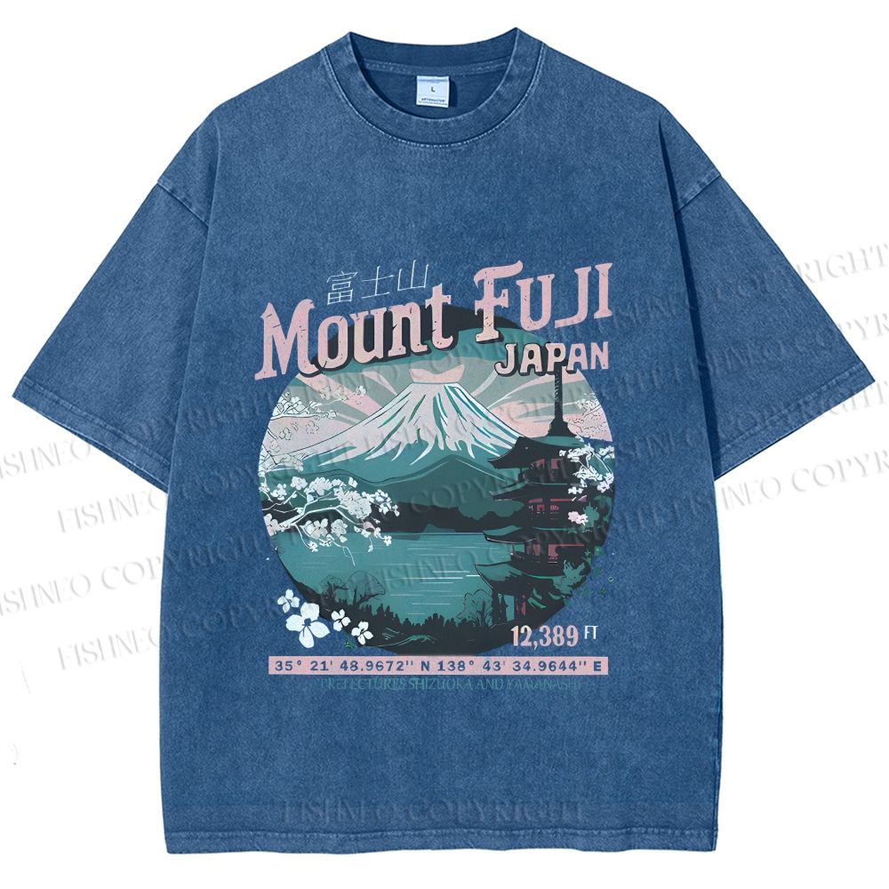 Unisex Mountain Fuji Japan Vintage Printed Washed Tee
