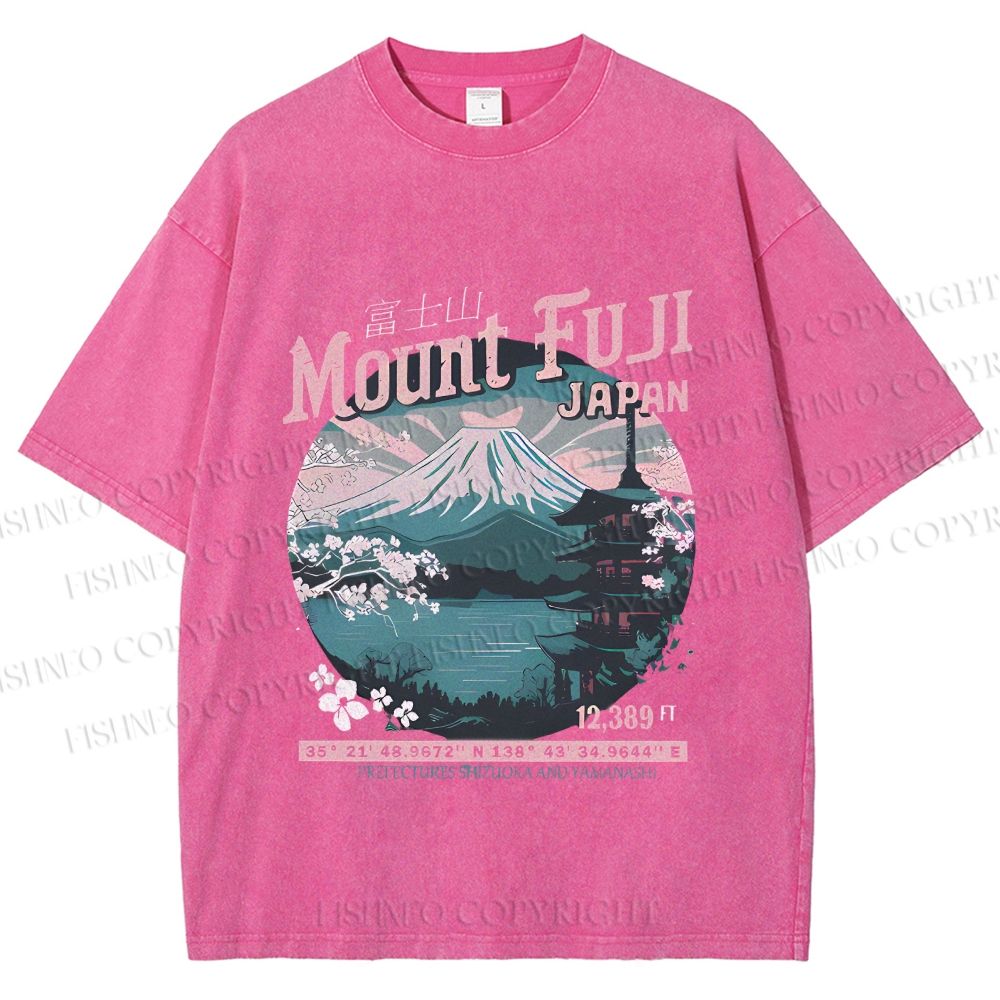 Unisex Mountain Fuji Japan Vintage Printed Washed Tee