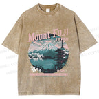 Unisex Mountain Fuji Japan Vintage Printed Washed Tee