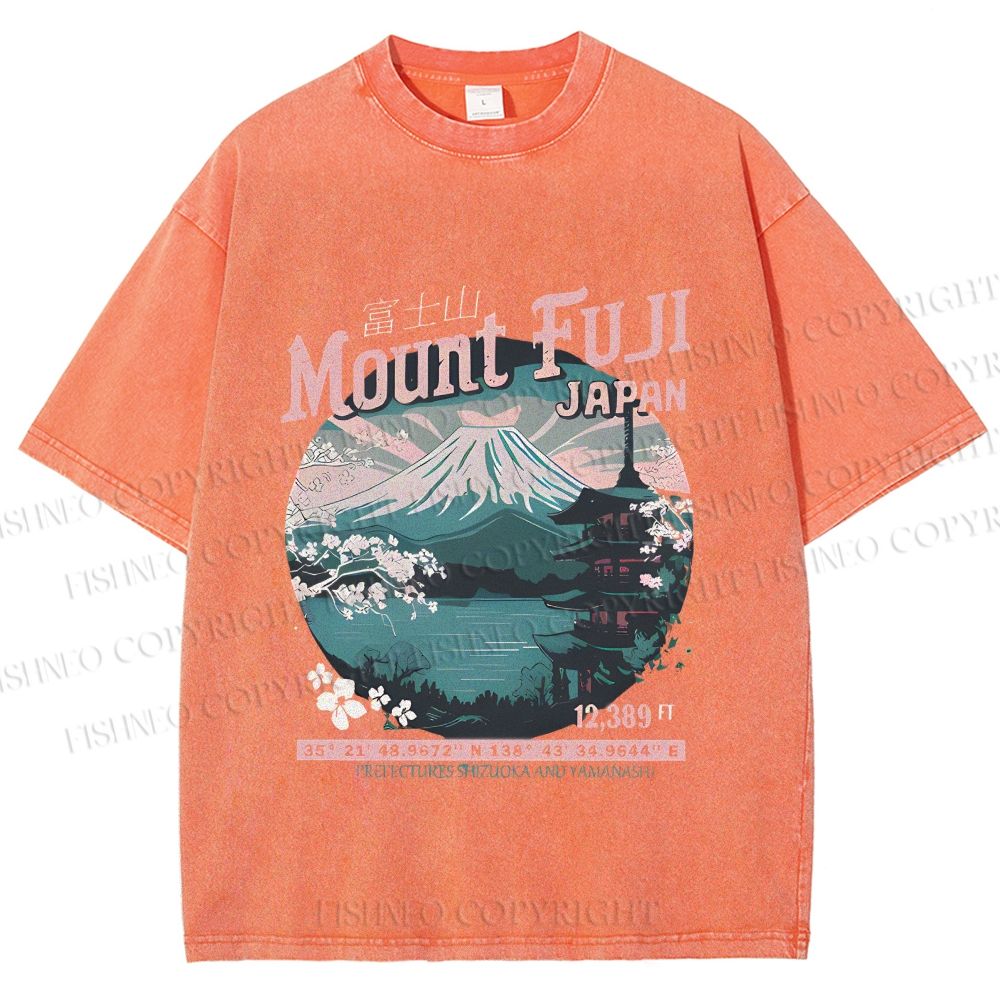 Unisex Mountain Fuji Japan Vintage Printed Washed Tee