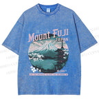 Unisex Mountain Fuji Japan Vintage Printed Washed Tee
