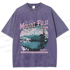 Unisex Mountain Fuji Japan Vintage Printed Washed Tee