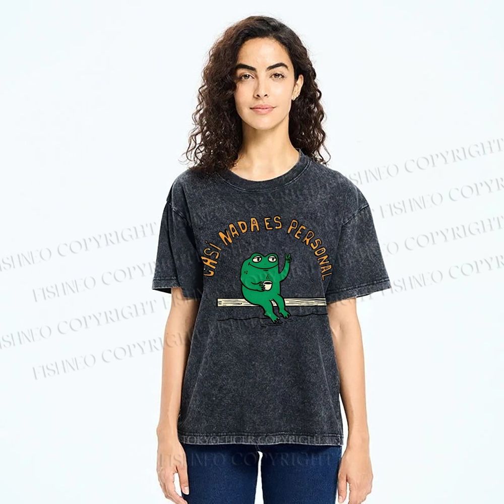 Unisex Cartoon Frog Printed Washed Tee