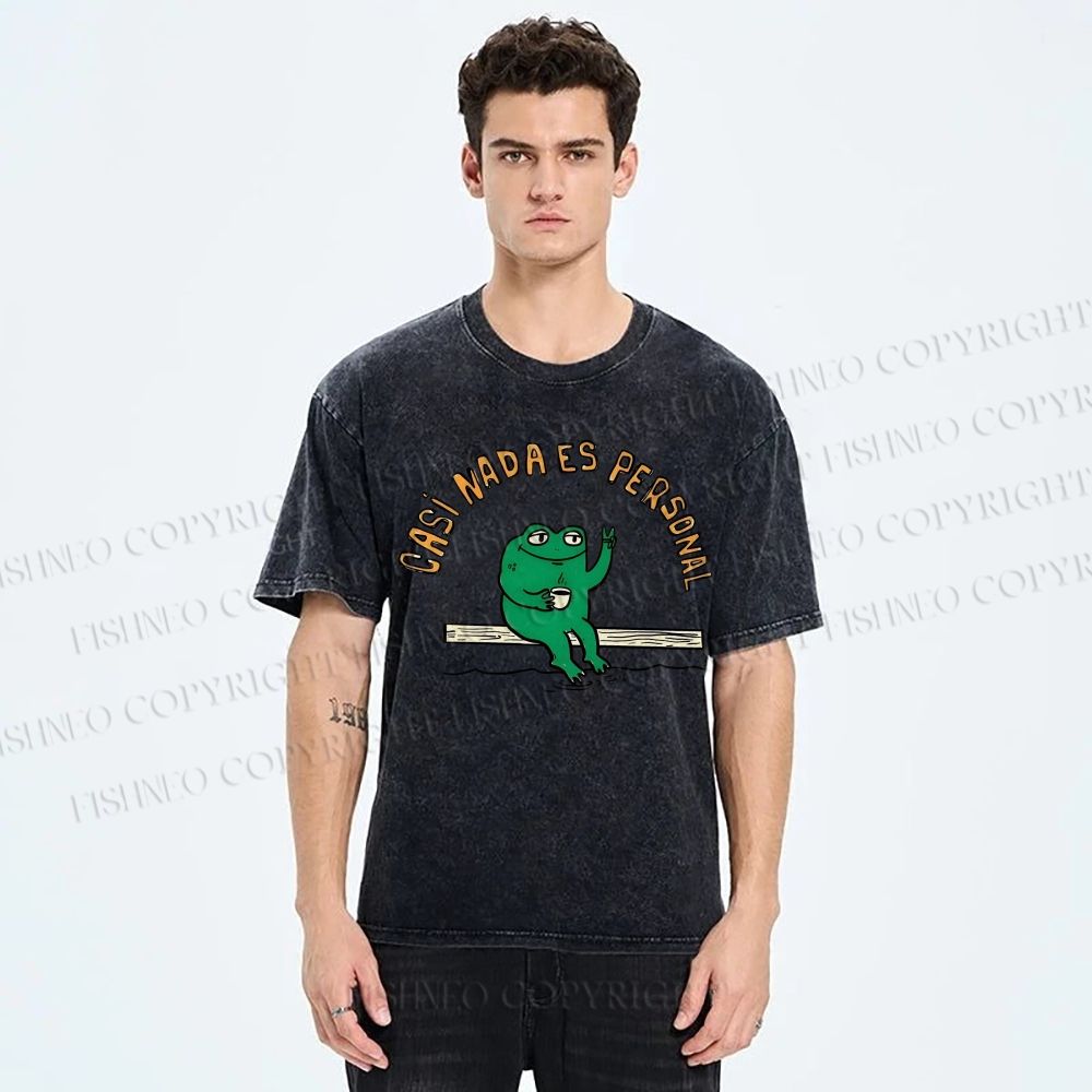 Unisex Cartoon Frog Printed Washed Tee