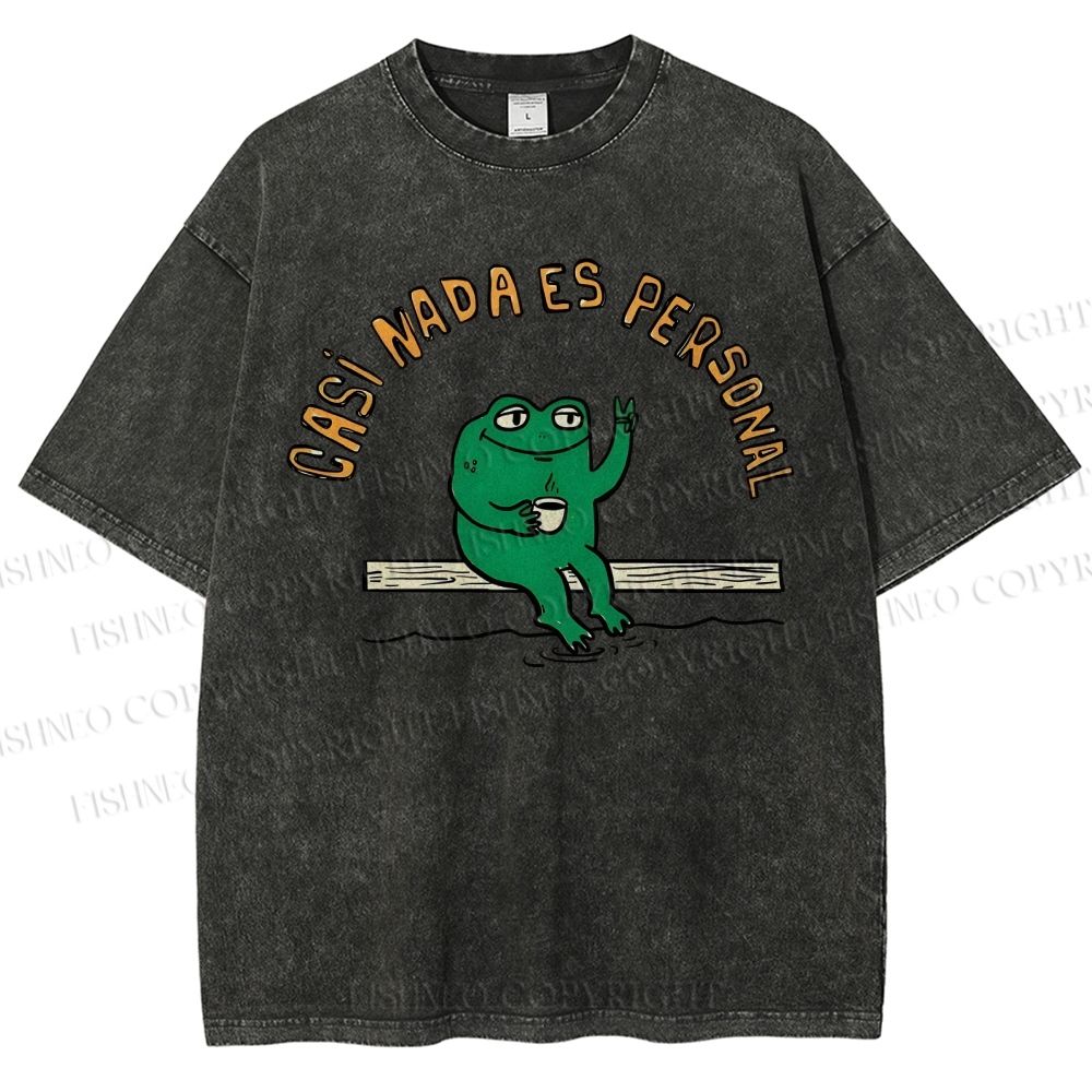 Unisex Cartoon Frog Printed Washed Tee