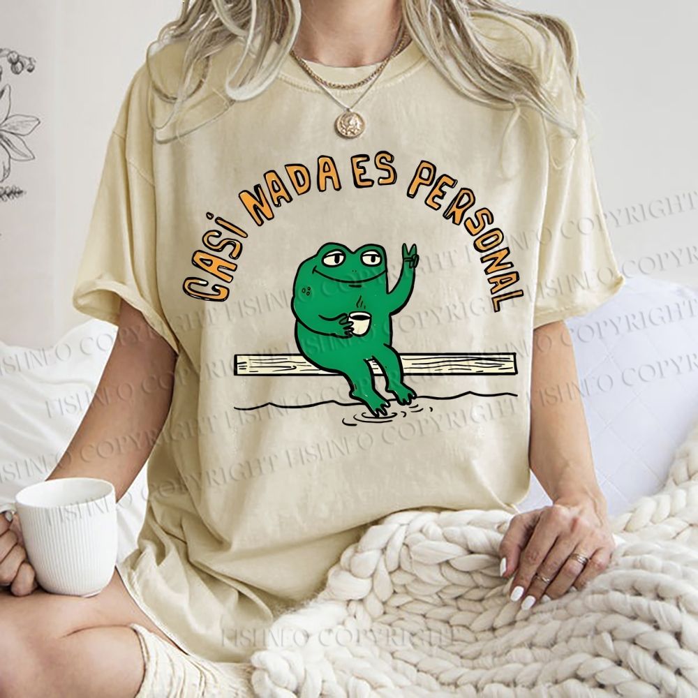Unisex Cartoon Frog Printed Washed Tee