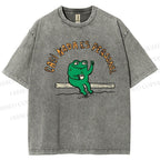 Unisex Cartoon Frog Printed Washed Tee