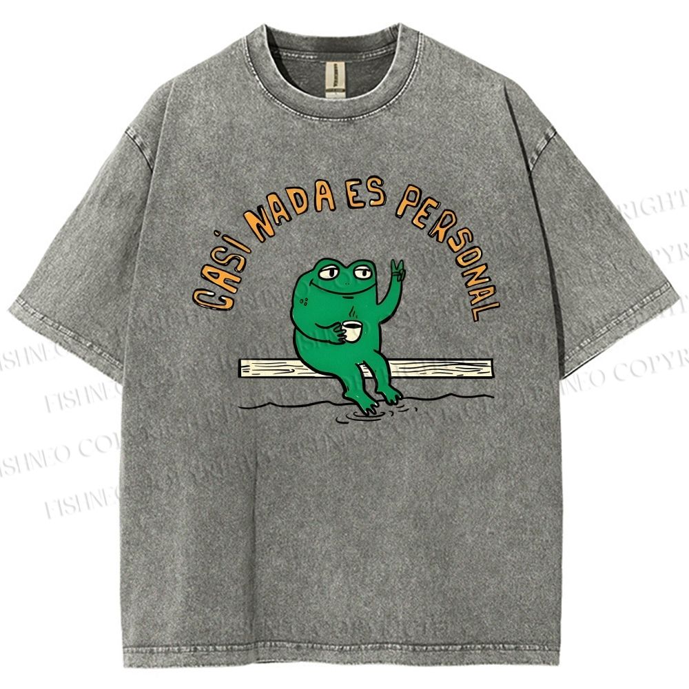 Unisex Cartoon Frog Printed Washed Tee