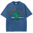 Unisex Cartoon Frog Printed Washed Tee