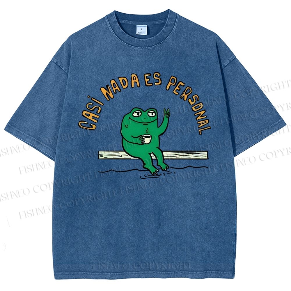 Unisex Cartoon Frog Printed Washed Tee