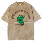 Unisex Cartoon Frog Printed Washed Tee
