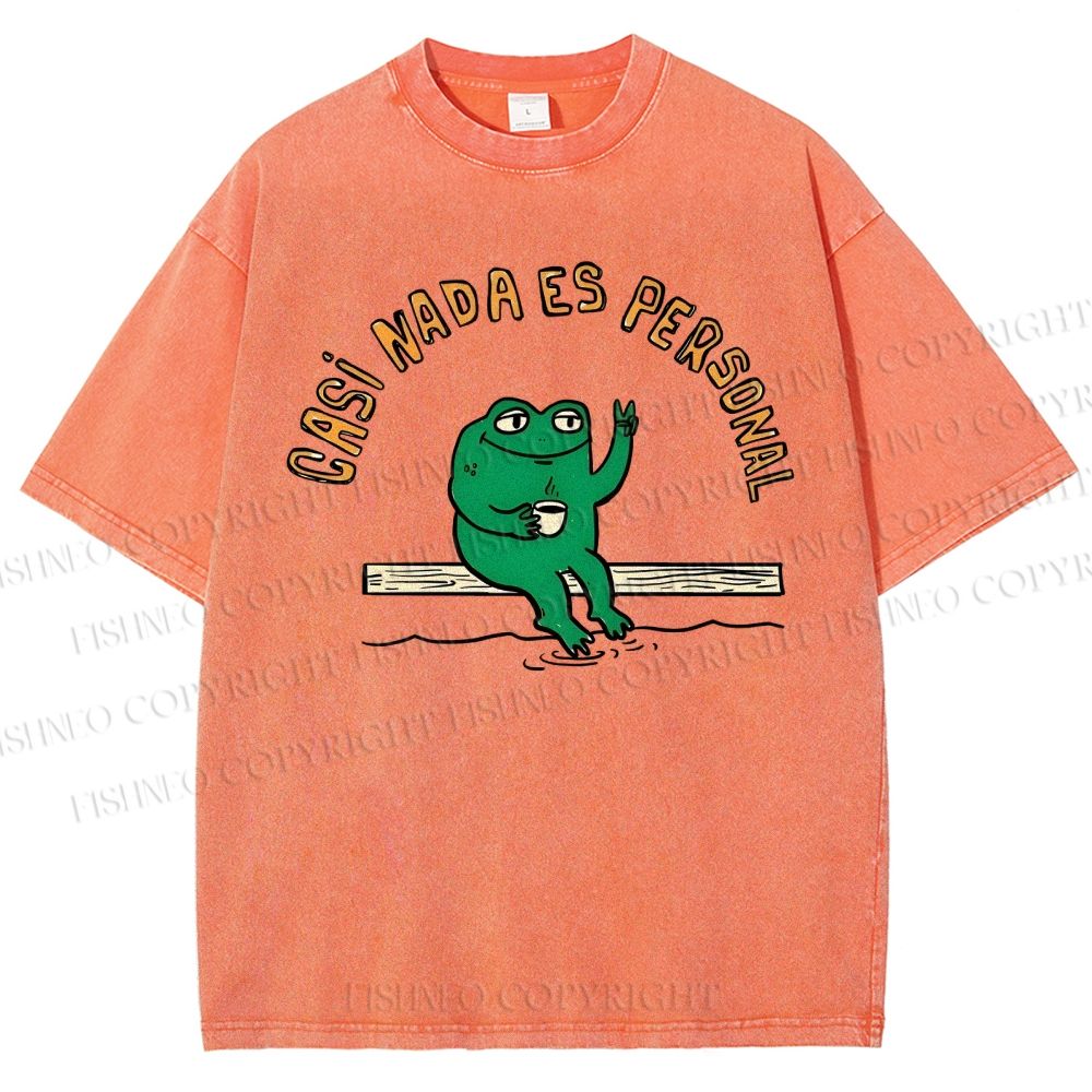 Unisex Cartoon Frog Printed Washed Tee