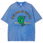 Unisex Cartoon Frog Printed Washed Tee