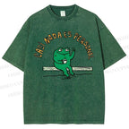Unisex Cartoon Frog Printed Washed Tee