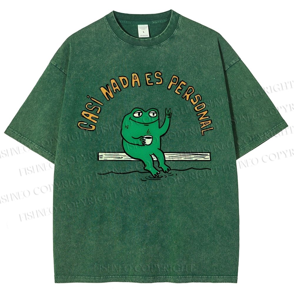 Unisex Cartoon Frog Printed Washed Tee