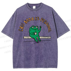 Unisex Cartoon Frog Printed Washed Tee