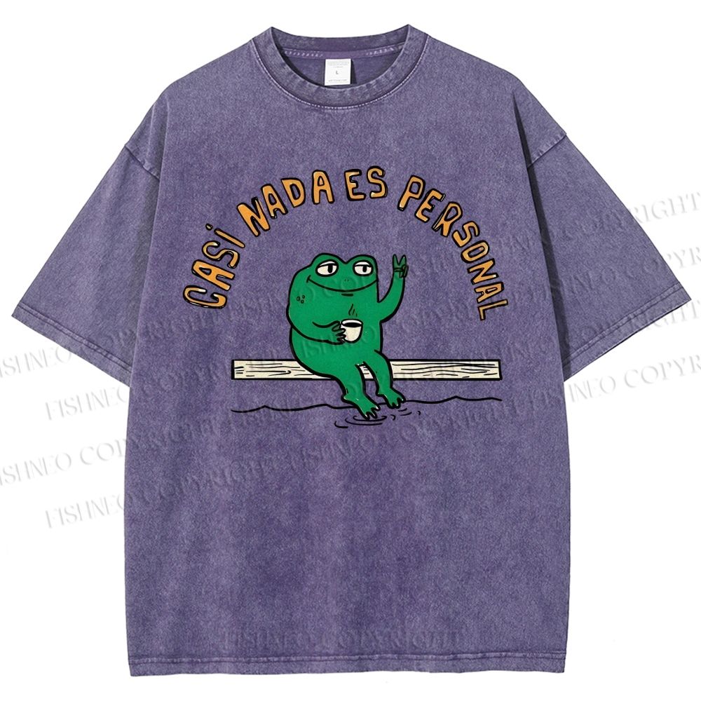 Unisex Cartoon Frog Printed Washed Tee