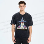 Unisex Cartoon Magician Printed Washed Tee