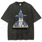Unisex Cartoon Magician Printed Washed Tee