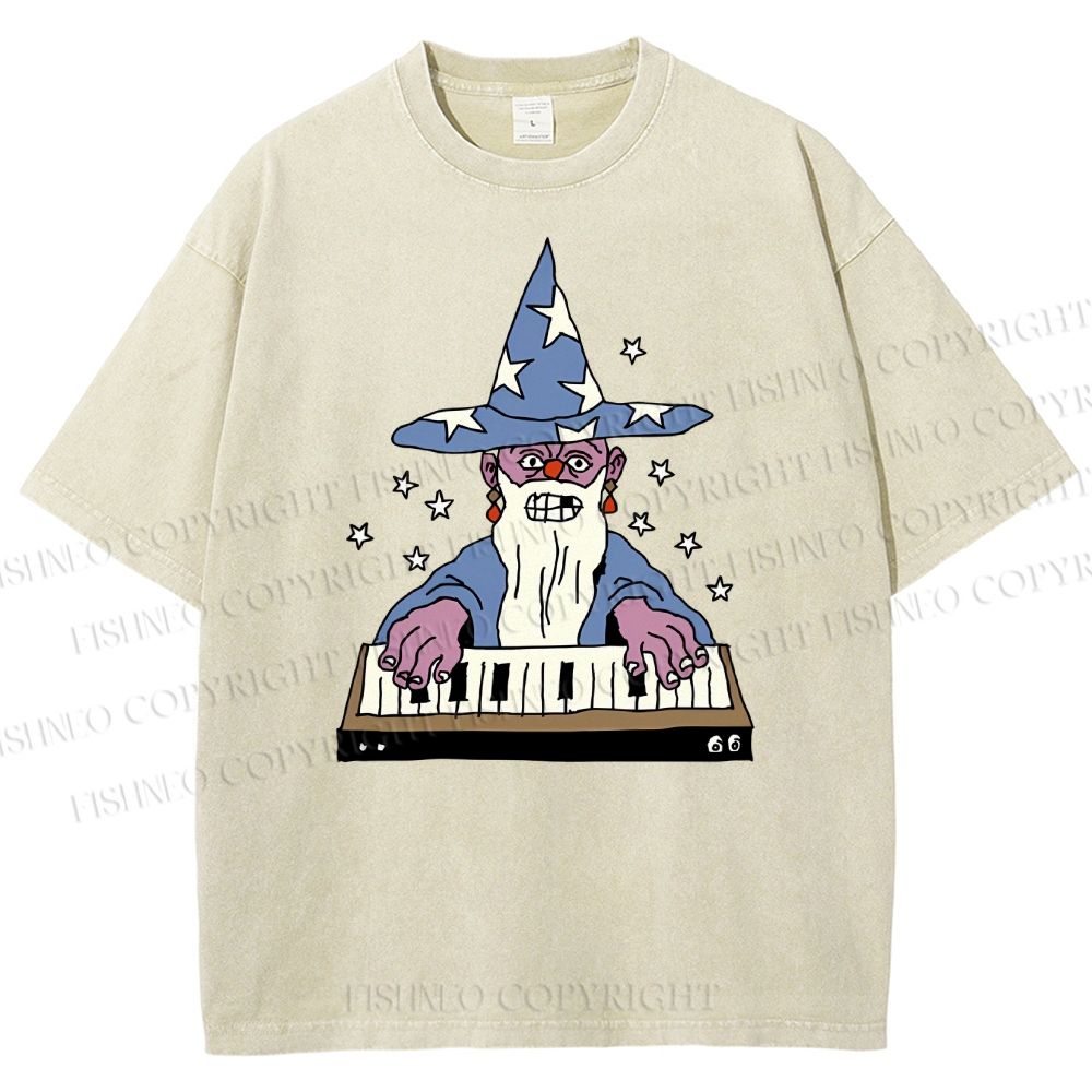 Unisex Cartoon Magician Printed Washed Tee