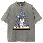 Unisex Cartoon Magician Printed Washed Tee