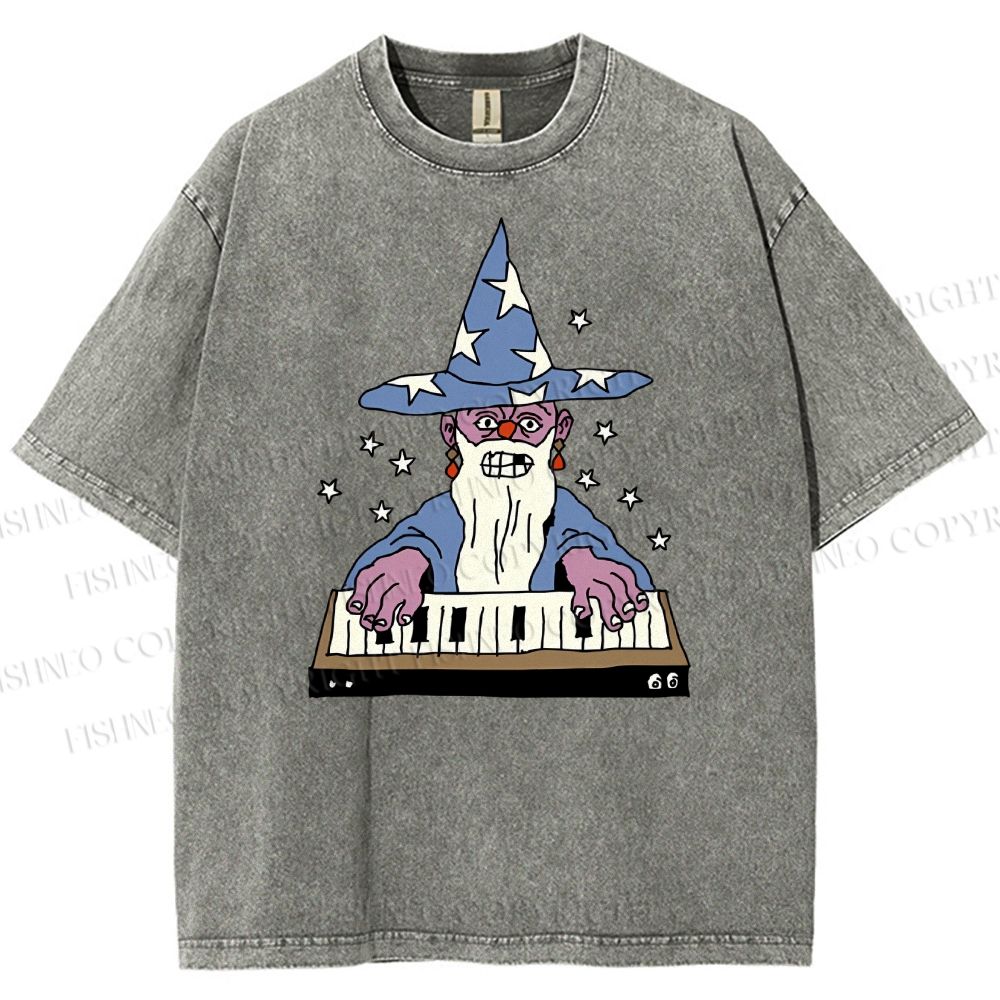 Unisex Cartoon Magician Printed Washed Tee