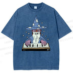 Unisex Cartoon Magician Printed Washed Tee